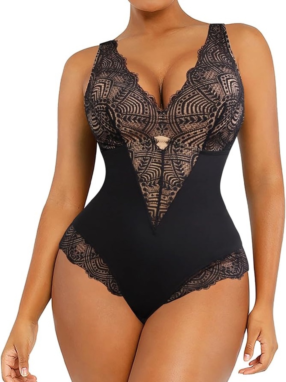 Shapellx Lace Bodysuit Shapewear V Neck Thong